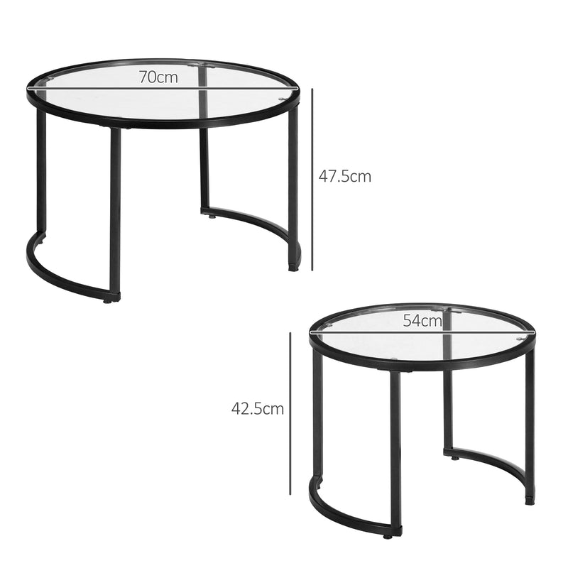 Modern Glass Nesting Coffee Tables Set of 2 Space Saving Living Room Design Black