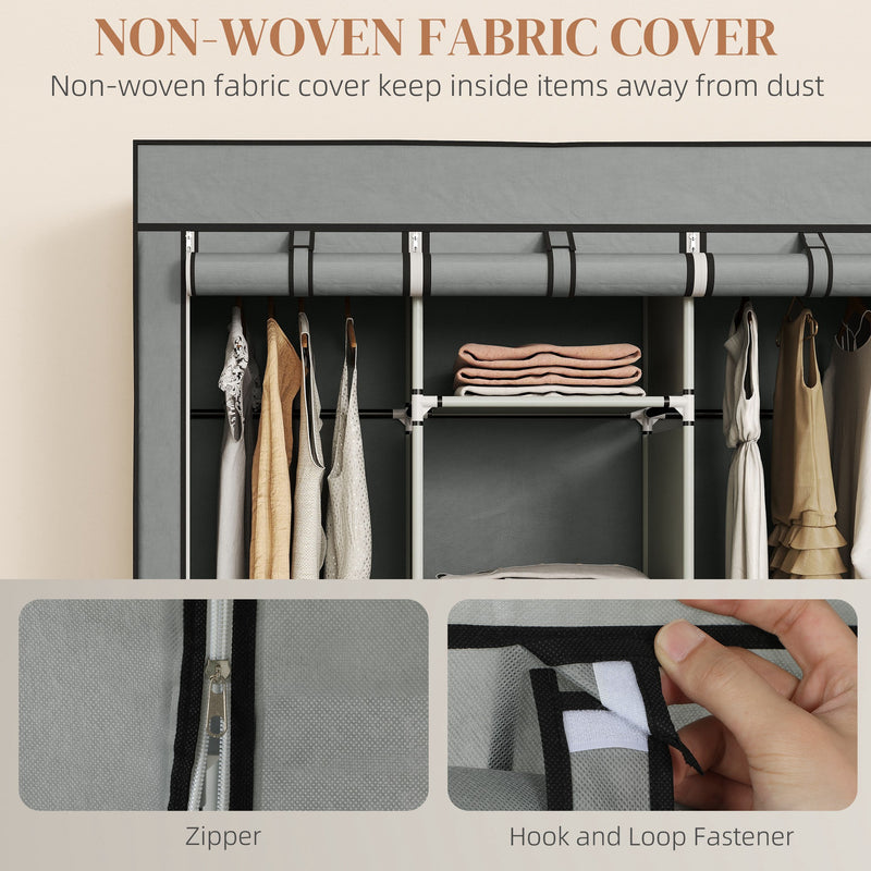 Light Grey Fabric Wardrobe With Shelves Drawers And Rails Ideal For Bedroom Storage