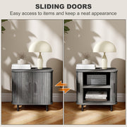 Nordic Bedside Table with Sliding Roller Doors and Metal Legs for Bedroom Grey