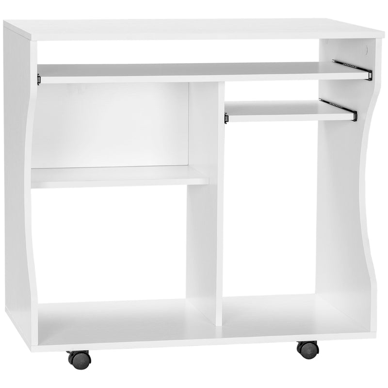 White Compact Work Desk with Multi Storage and Wheels by HOMCOM