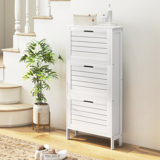 Slim Shoe Storage Cabinet with 3 Flip Drawers Space Saving Design for Hallway, White