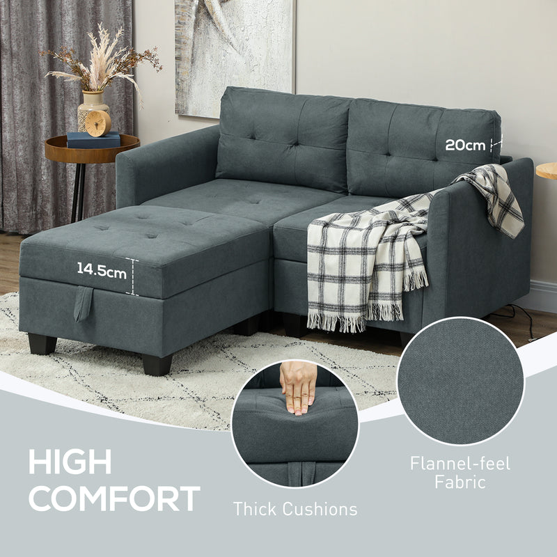 Dark Grey L Shaped Modular Storage Sofa Space Saving Design by HOMCOM