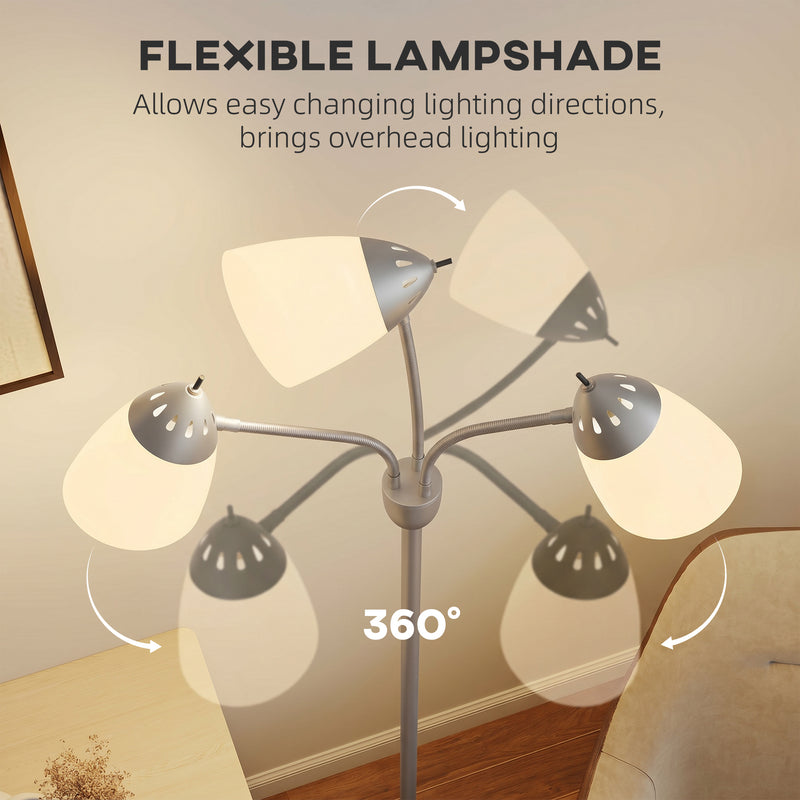 Floor Lamp with Three Adjustable Heads for Flexible Living Room or Office Lighting Silver Tone