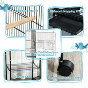 Black Bird Cage for Budgies Canaries Finches with Stand Wheels Storage Shelf by PawHut