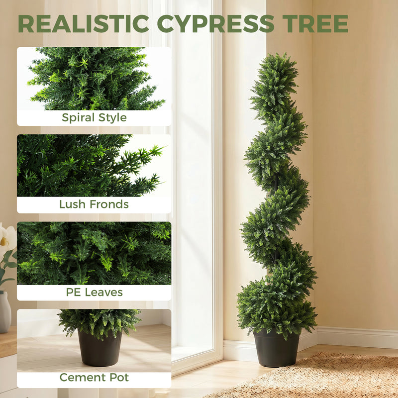 Artificial Spiral Cypress Trees Set of 2 for Easy Tidy Entrance 120 cm Deep Green Homcom