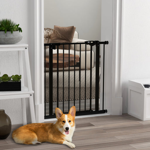 Adjustable Metal Dog Safety Gate 74 to 80cm Wide Ideal for Doorways and Stairs Black
