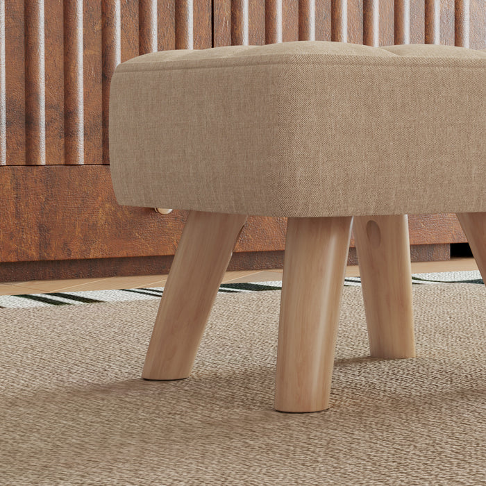 Brown Linen Look Square Padded Footstool Ottoman for Living Room by HOMCOM