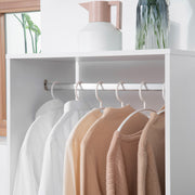 White Open Wardrobe On Wheels With Hanging Rail And Shelves For Bedroom Or Hallway