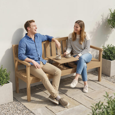Wooden Garden Bench with Lift-Up Table and Hidden Storage for Outdoor Seating Teak AOSOM