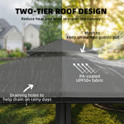 3.3 x 3.3m Metal Gazebo with Mesh Sides for Cool Shaded Outdoor Relaxing and Dining, UPF50+ Dark Grey Outsunny