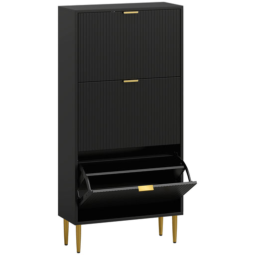 Slim Shoe Storage Cabinet with 3 Tier Flip Drawers Ideal for Hallways Black
