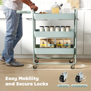 3 Tier Rolling Storage Trolley With Mesh Baskets For Kitchen Or Bathroom Use Light Green