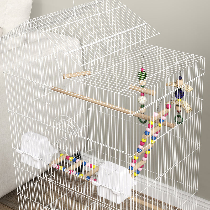 White Bird Cage for Budgies Finches Canaries with Accessories Toys and Tray by PawHut