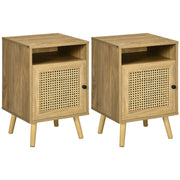 Set of 2 Rattan Bedside Tables with Storage Shelf and Cupboard Ideal for Bedrooms Natural