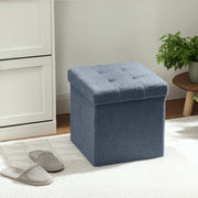 Foldable Storage Ottoman with Sherpa Fleece Top Ideal for Living Room Organisation Blue
