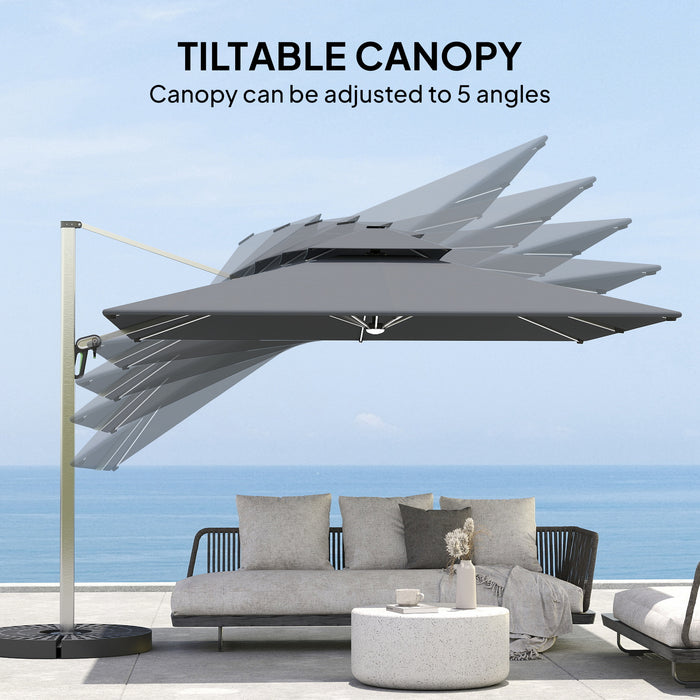 Grey 3m Garden Cantilever Parasol with Solar LED Lights and 360 Degree Rotation by Outsunny