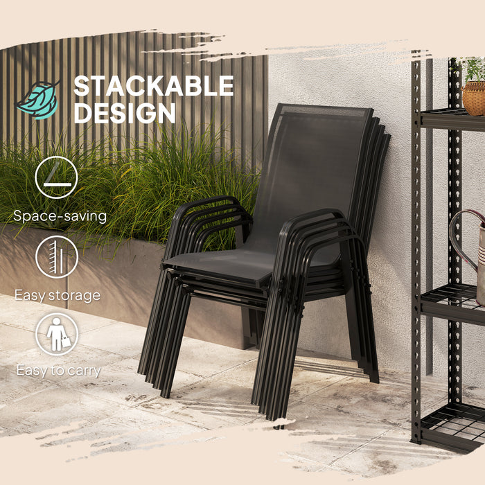 Set of Four Black Stackable Mesh Garden Chairs Lightweight and Durable by Outsunny