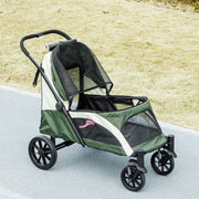 Dark Green Folding Pet Stroller for Large Dogs with Shock Absorb Frame and Safety Leashes by PawHut AOSOM