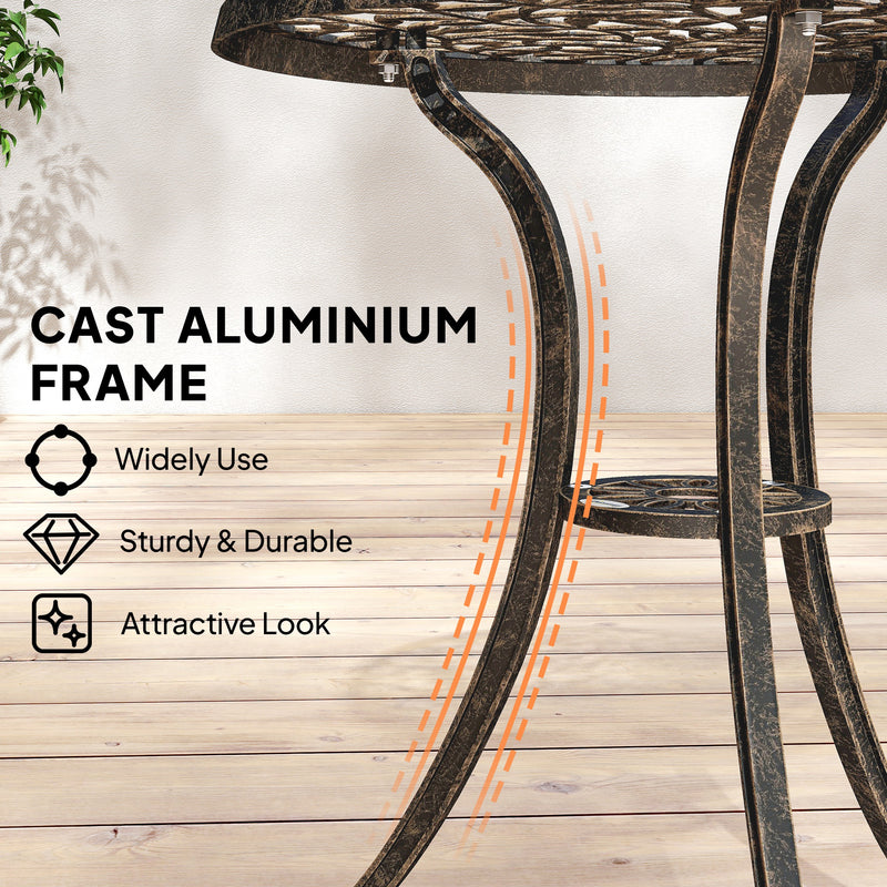 Aluminium Garden Bistro Set for Small Patios and Balconies with Leaf Design, Brown