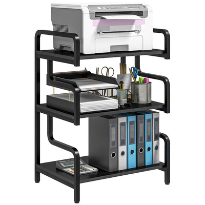 3 Tier Printer Stand With Shelves For Home Office Organisation And Storage, Black