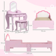 Wooden Kids Bedroom Furniture Set with Bed Dressing Table and Stool for Ages 3 to 6 White AOSOM