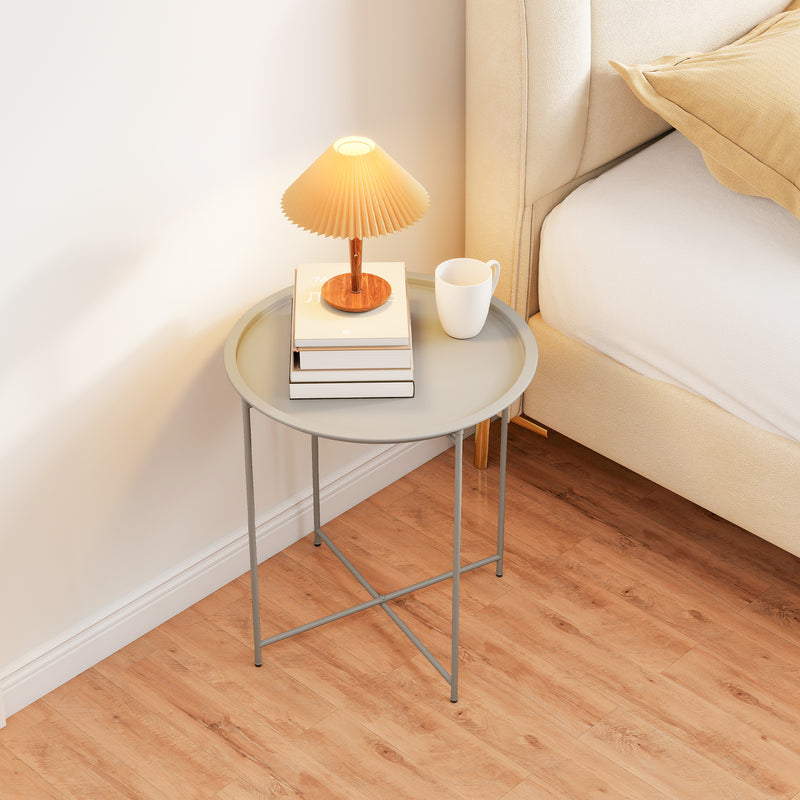 Folding Garden Side Table with Removable Tray for Easy Outdoor Serving White Outsunny