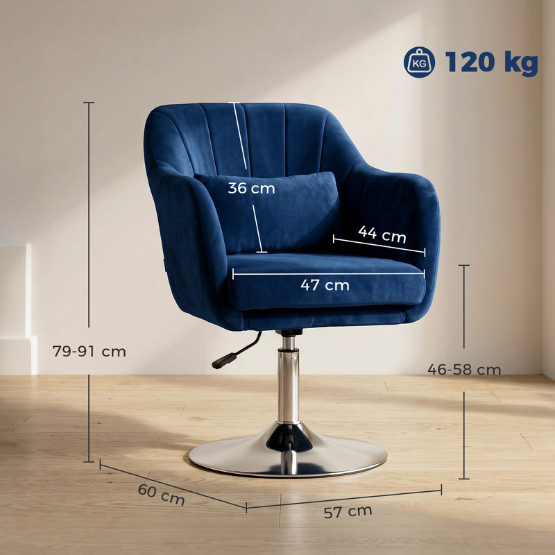 Swivel Lounge Chair with Adjustable Height and Padded Velvet Seat for Bedroom Comfort