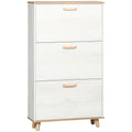 Slim Shoe Cabinet with 3 Flip Drawers and Adjustable Shelves for Hallway Storage Cream White