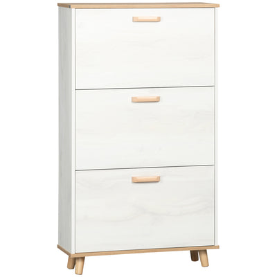 Slim Shoe Cabinet with 3 Flip Drawers and Adjustable Shelves for Hallway Storage Cream White