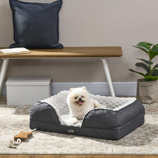 Calming Dog Bed with Removable Cover and Anti Slip Base for Small Pets Charcoal Grey