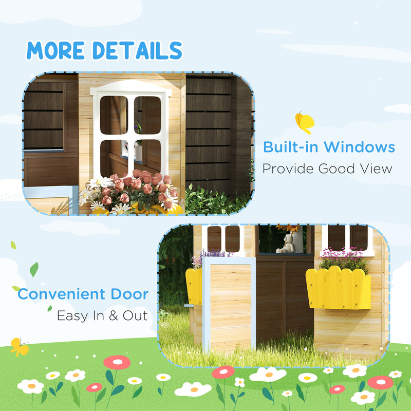 Wooden Outdoor Playhouse for Children with Bench and Plant Boxes for Creative Garden Play Blue