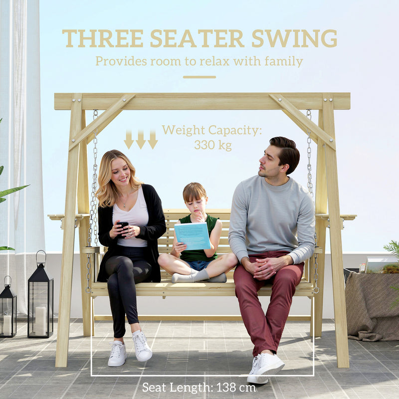 Outsunny Three-Seater Wooden Swing Bench AOSOM
