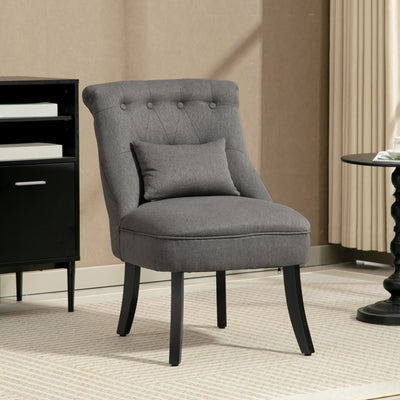 Charcoal Grey Upholstered Single Accent Chair with Cushion and Solid Wood Legs for Living Room Homcom