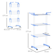 4 Tier Foldable Clothes Drying Rack With Wheels For Indoor And Outdoor Use, Blue