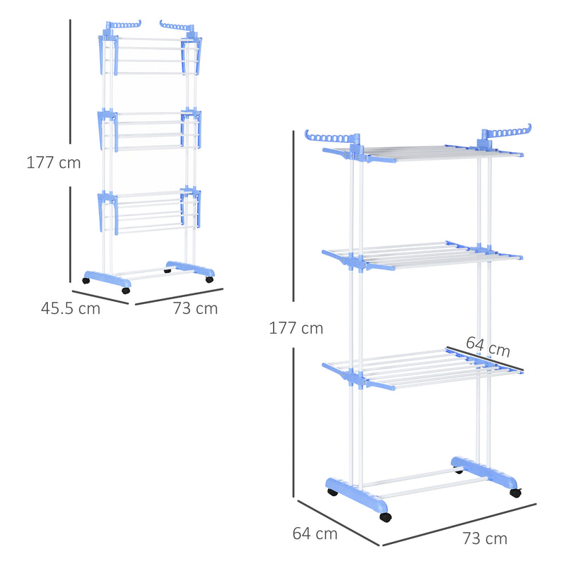 4 Tier Foldable Clothes Drying Rack With Wheels For Indoor And Outdoor Use, Blue