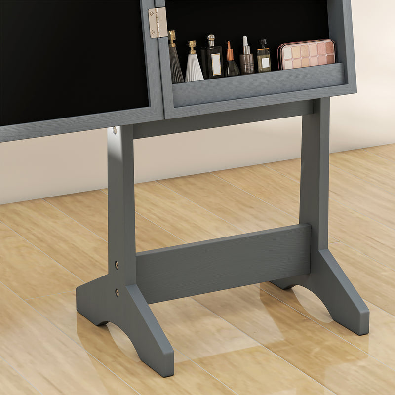 Freestanding Jewellery Cabinet With LED Lights And Full Length Mirror Storage Grey