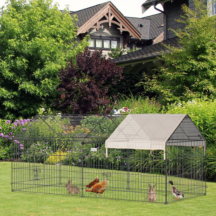 Large Metal Rabbit Run and Guinea Pig Playpen 220 cm Pet Cage in Beige by PawHut