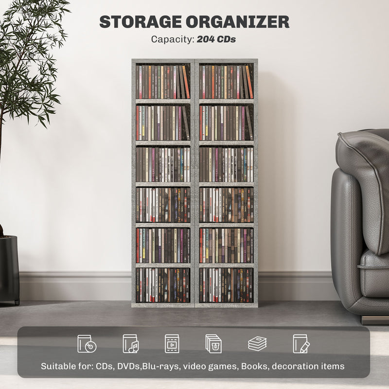 Set of Two CD Storage Units Holds 102 CDs, Space Saving Design, Cement Grey by HOMCOM