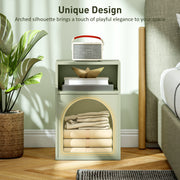 Bedside Table with 2 Open Shelves for Bedroom Storage and Display, Light Green
