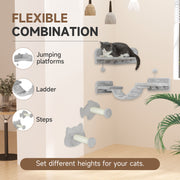 Light Grey 4 Piece Cat Wall Shelves With Steps Ladder and Platforms for Climbing by PawHut