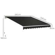 Black 3 x 2.5m Retractable Garden Awning Manual Canopy Sun Shade With Crank Handle by Outsunny