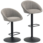 Set of Two Grey Upholstered Tub Bar Stools with High Back for Kitchen Island