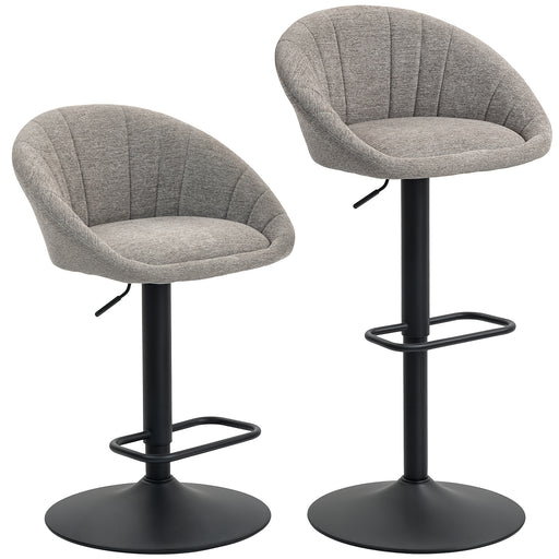 Set of Two Grey Upholstered Tub Bar Stools with High Back for Kitchen Island