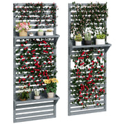 Wall Mounted Fir Wood Plant Stands Set of 2 With Trellis and Shelves for Outdoors