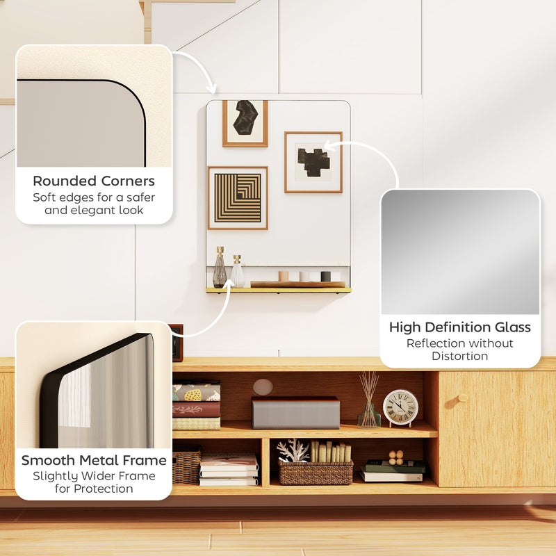 Wall Mounted Mirror with Storage Shelf Ideal for Hallway or Bathroom Use Black AOSOM