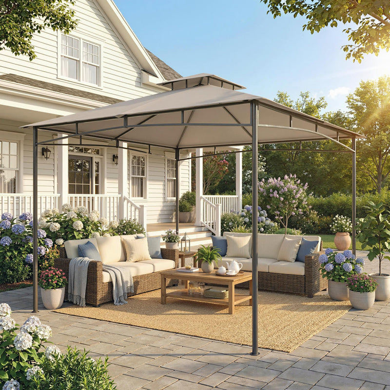 3x3m Metal Garden Gazebo for Year Round Shelter and Gatherings, Khaki