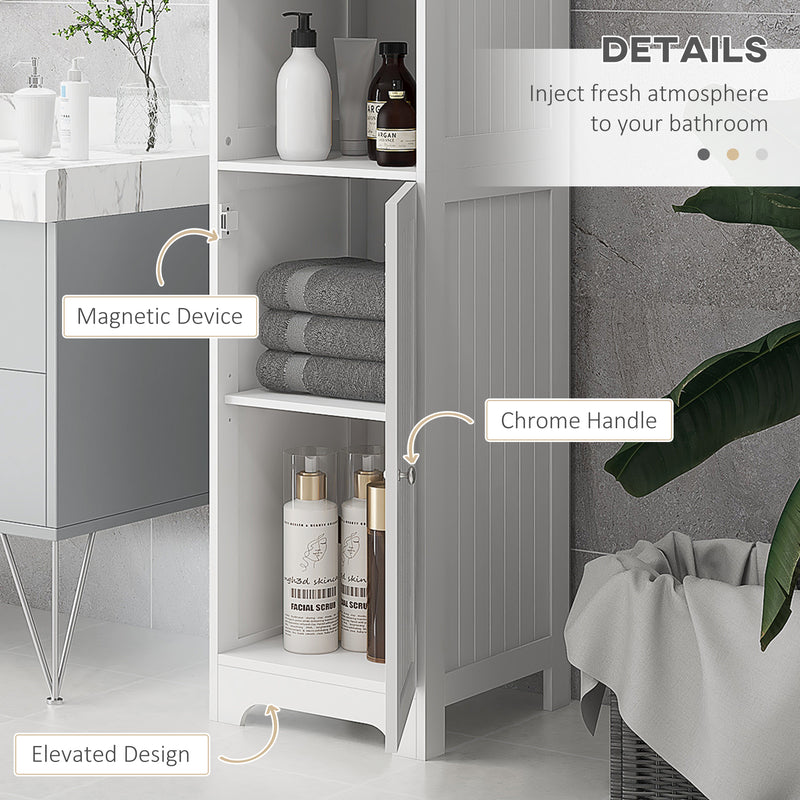 Tall Bathroom Cabinet with Open Shelves and Cupboard for Small Spaces White Homcom
