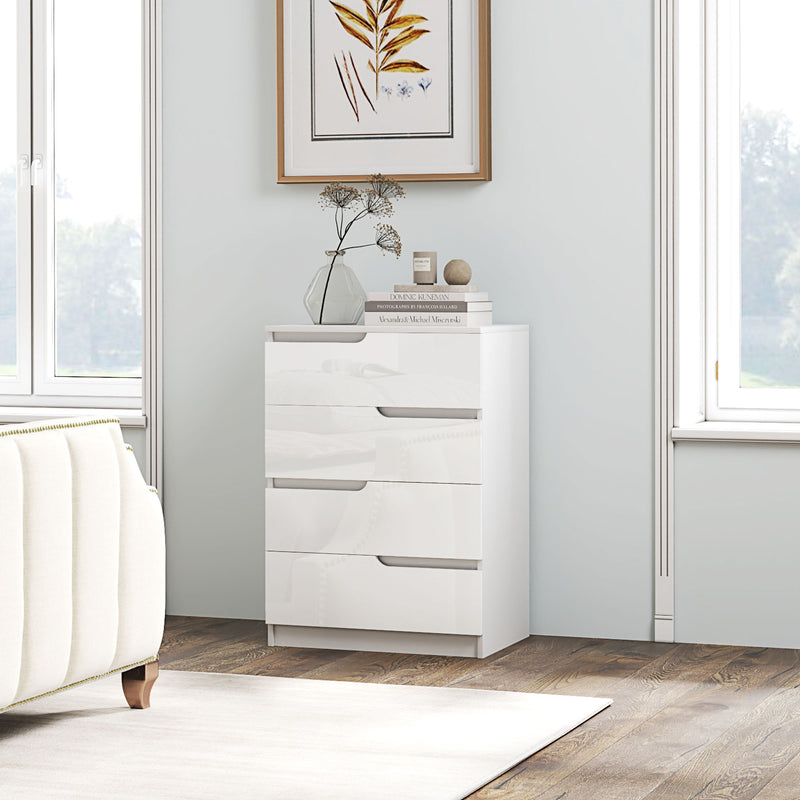 Bedroom Storage Set with 4 Drawer Chest and 2 Bedside Tables for a Tidy Room White