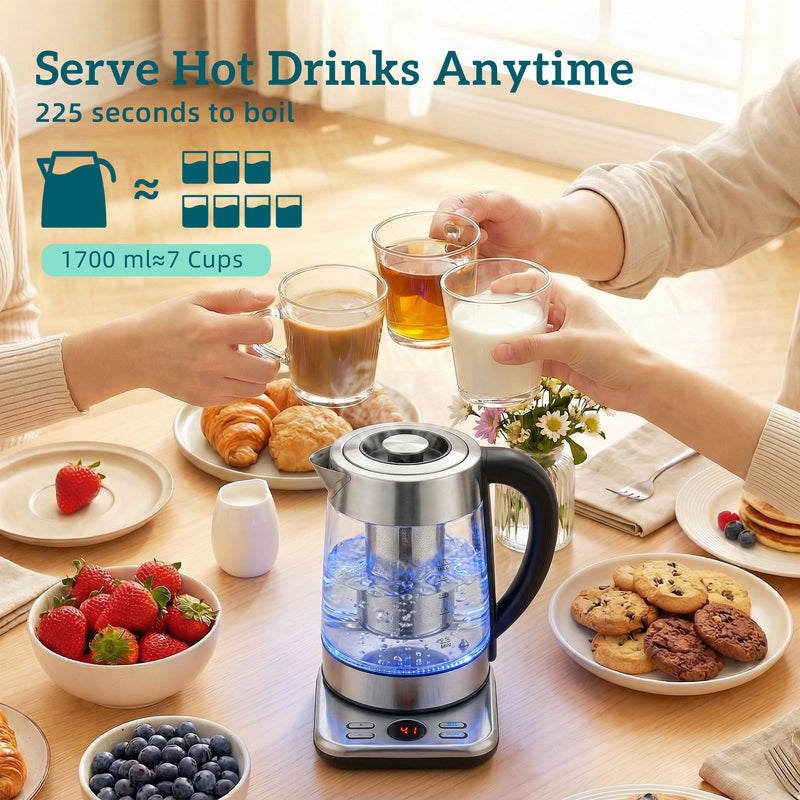 Electric Kettle With Rapid Boil and Keep Warm for Quick Tea and Coffee Silver Tone Homcom