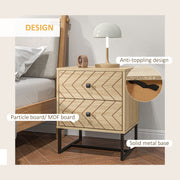 Set of 2 Two Drawer Bedside Tables with Zigzag Design for Bedroom Storage Natural